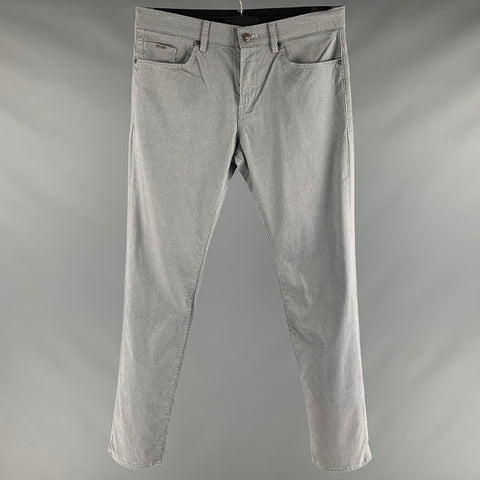 HUGO BOSS Taille 33 Pantalon décontracté en coton élasthanne graphique blanc marine devant plat