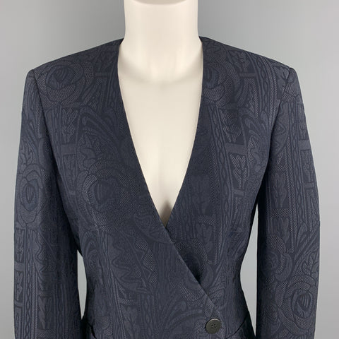 GIORGIO ARMANI Size 0 Navy Jacquard V Neck Jacket