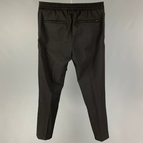 CMMN SWND Talla 32 Pantalones casuales con cinturilla elástica de lana negra