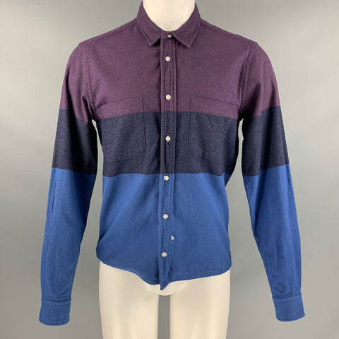 SIDIAN ERSATZ & VANES Size M Purple Blue Color Block Cotton Long Sleeve Shirt
