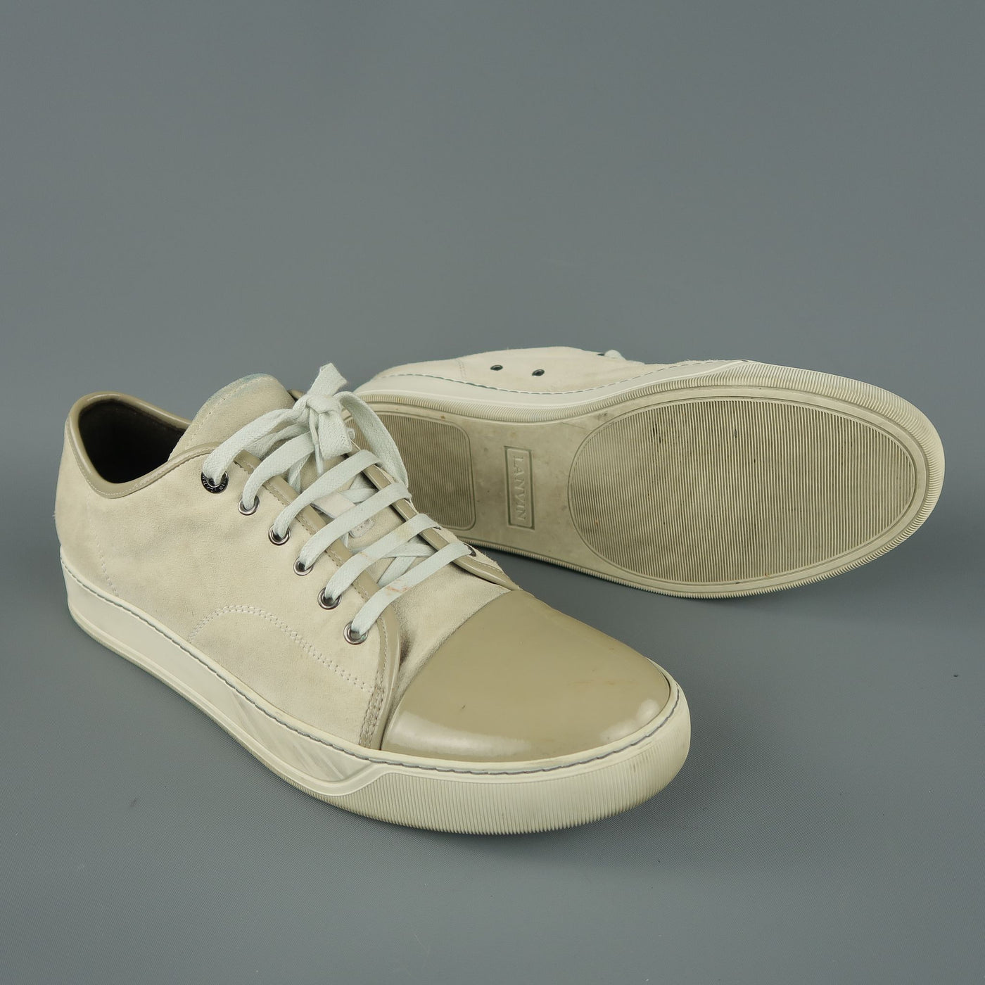 LANVIN Size 13 Ivory Solid Suede Lace Up Sneakers