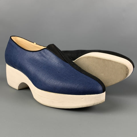 ZOE LEE Size 7.5 Black & Blue Fabric Color Block Platform Pumps