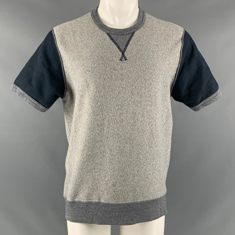 CHAMPION Talla M Camiseta de poliéster y algodón con bloques de color gris azul marino
