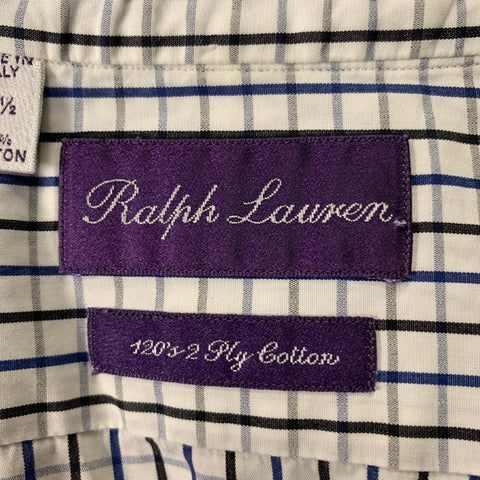 RALPH LAUREN Size L White & Black Plaid Cotton Button Up Long Sleeve Shirt