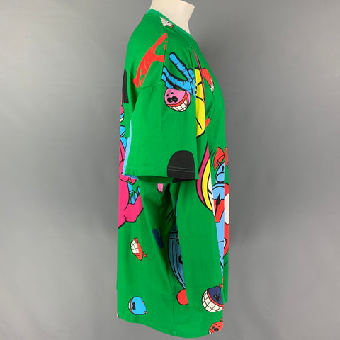 WALTER VAN BEIRENDONCK FW 21 Size One Size Green Multi-Color Print Cotton Long T-shirt