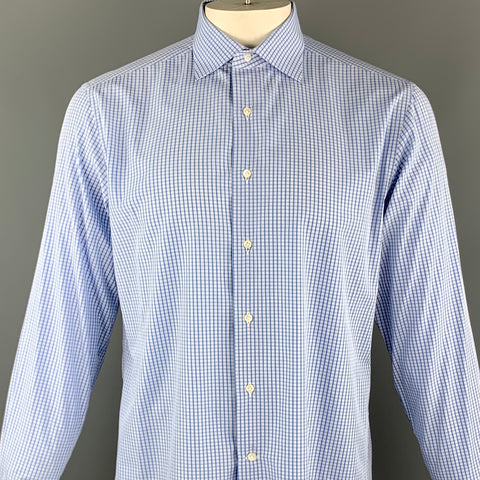 BREUER Camisa Manga Larga Puño Francés Algodón Cuadros Azul Talla L