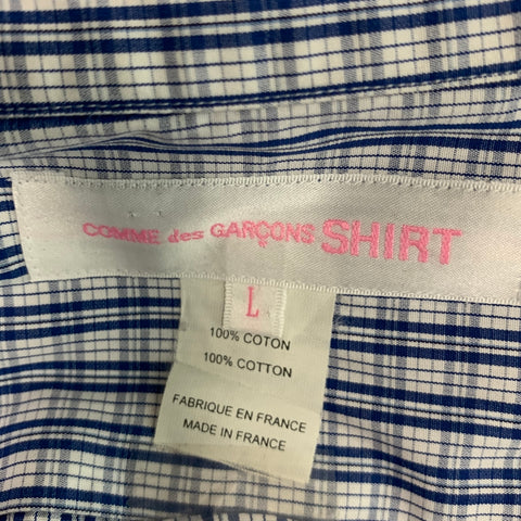 COMME des GARCONS Size L Blue White Cotton Checkered Peter Pan Collar Casual Top