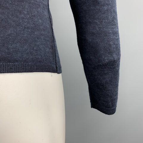 JOHN VARVATOS Size S Black & Navy Heather Silk / Cashmere Crew-Neck Pullover Sweater