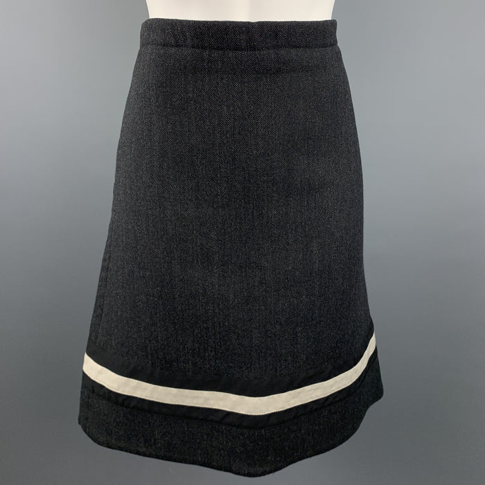 MARNI Size 6 Charcoal Stripe Wool Blend A-Line Skirt