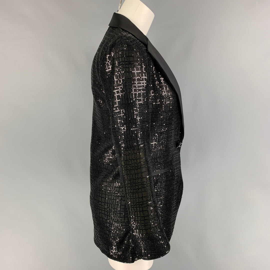 EMPORIO ARMANI Size 4 Black Polyester Sequined Jacket Blazer