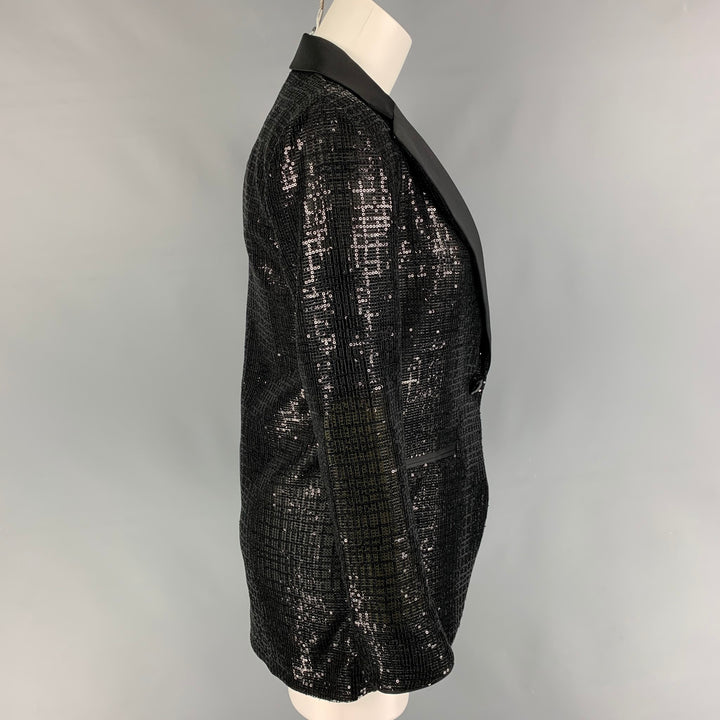 EMPORIO ARMANI Size 4 Black Polyester Sequined Jacket Blazer