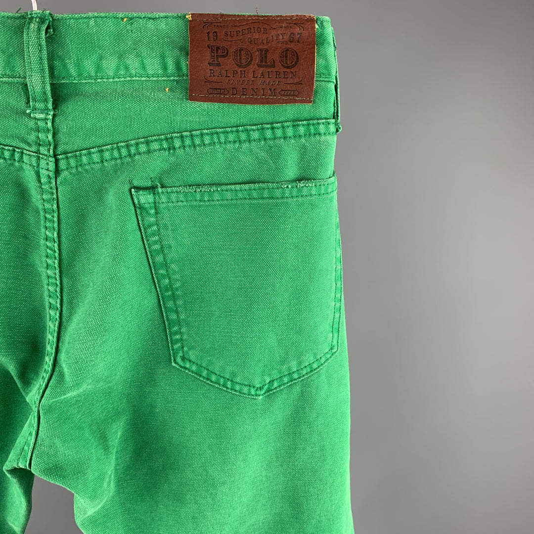 RALPH LAUREN Taille 30 Jean droit en denim vert avec braguette boutonnée
