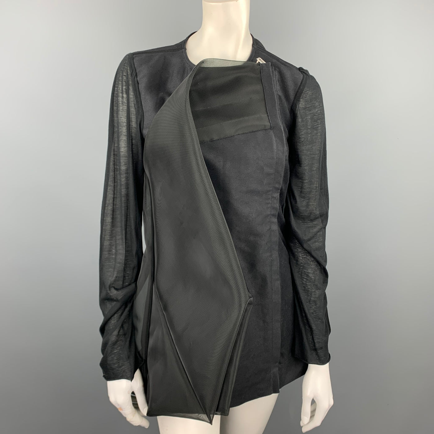 RICK OWENS WALRUS S/S 17 Size 6 Black Mixed Fabrics Silk Giacca Heron Jacket