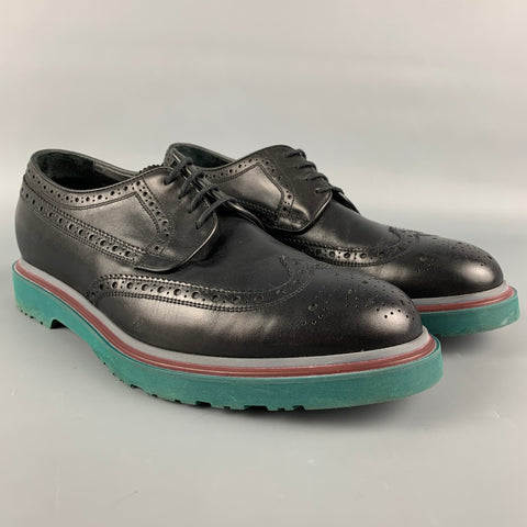 PAUL SMITH Taille 9 Chaussures à lacets en cuir perforé noir Wingtip