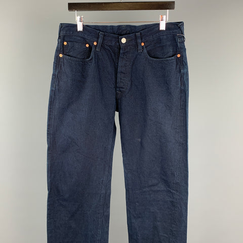 45rpm Size 34 x 35 Indigo Navy Dyed Cotton Button Fly Jeans