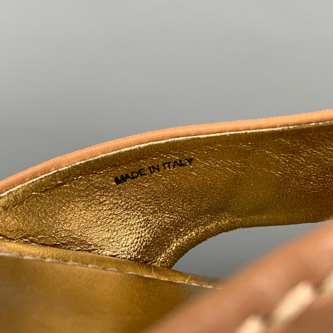 PRADA Size 10 Tan Gold Leather Espadrille Sandals