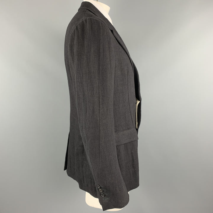 ALEXANDER MCQUEEN Size 42 Black Linen Notch Lapel Hidden Button Sport Coat