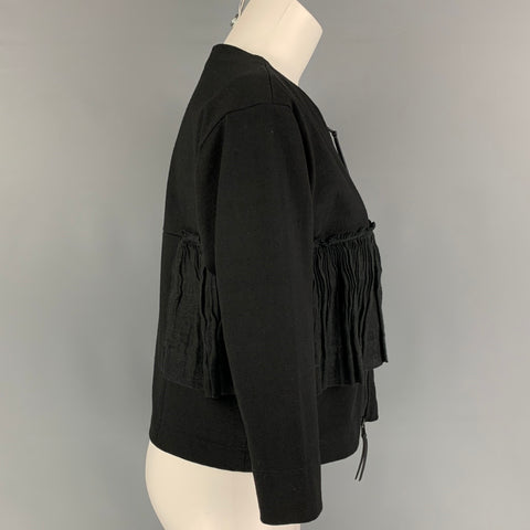MARNI Size 2 Black Cotton Flax Ruffled 3/4 Sleeves Jacket