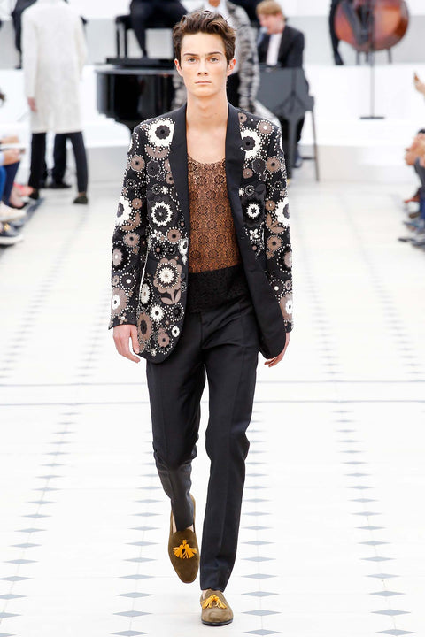 BURBERRY PRORSUM Spring 2016 Size 40 Regular Black & Cream Embellished Floral Sport Coat