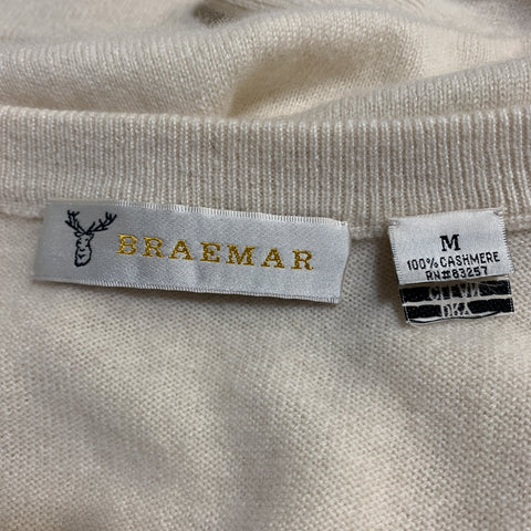 BRAEMAR M Cream Cable Knit Cashmere V-neck Buttoned Sweater Vest
