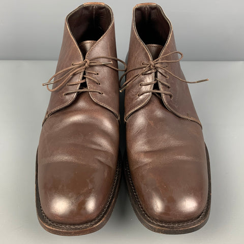 PRADA Size 10 Brown Leather Lace Up Boots