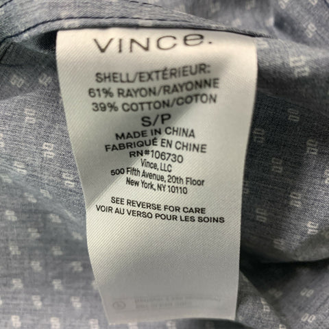 VINCE Camisa Manga Corta Rayón &amp; Algodón Lunares Azul Marino y Blanco Talla S