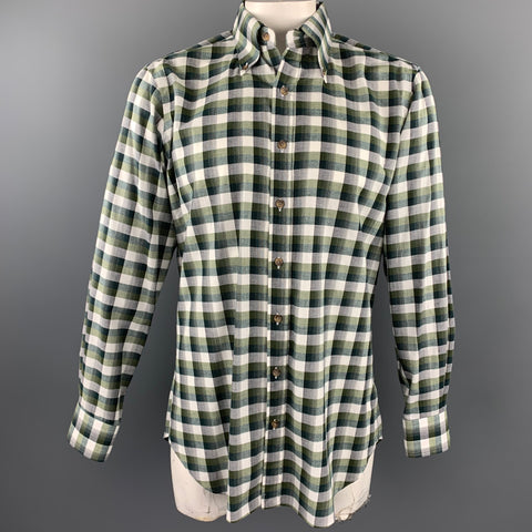 HAMILTON Size L Olive Plaid Cotton Button Down Long Sleeve Shirt