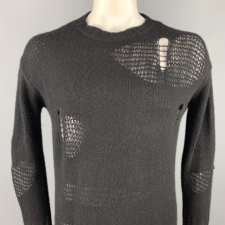 R13 Size XS Black Knitted Cashmere Distressed Creeper Sweater