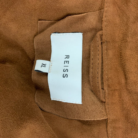 REISS Size XL Brown Leather Snaps Shirt Jacket