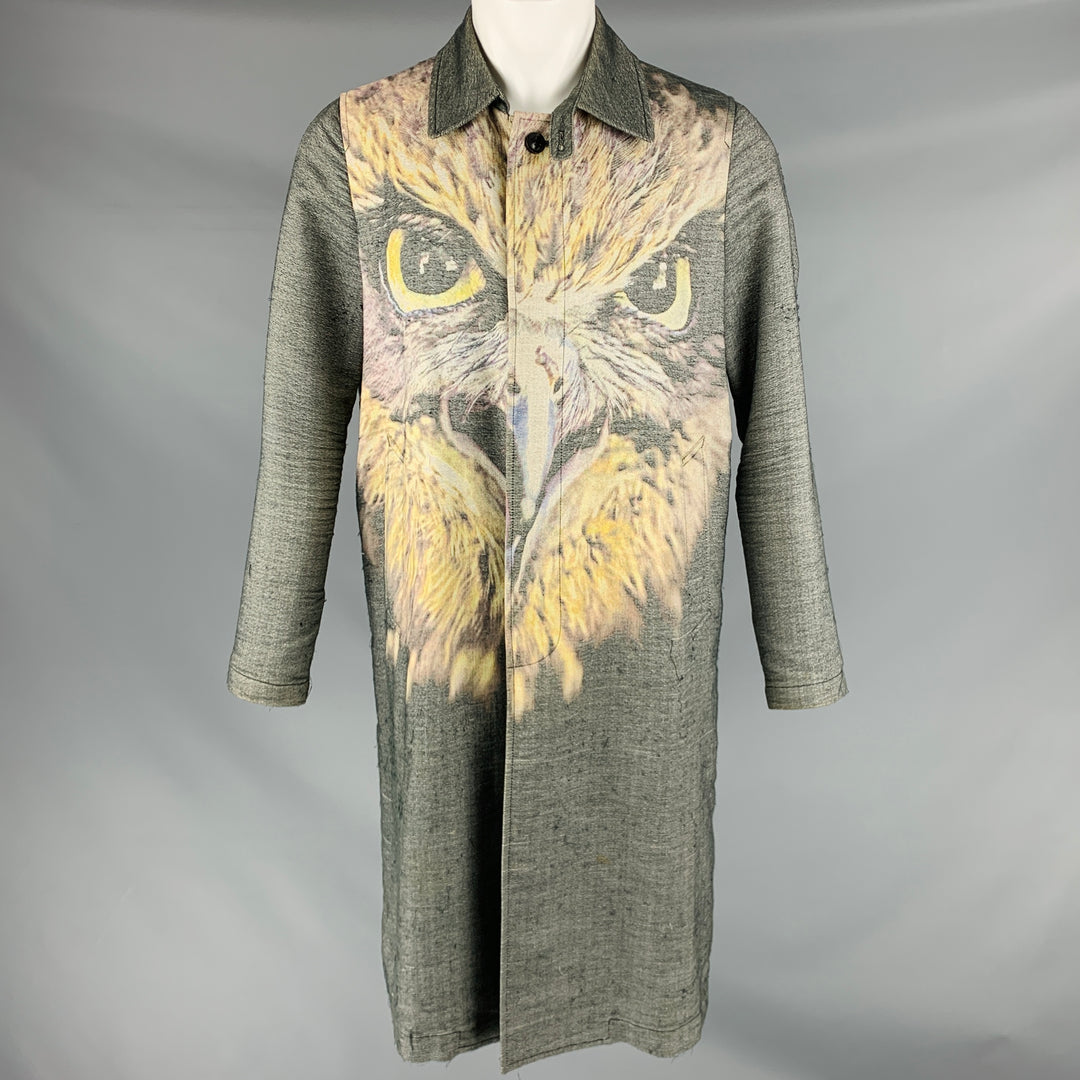 MIHARAYASUHIRO Size 36 Grey Yellow Owl Print Cotton Coat