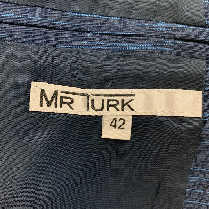 MR TURK Size 42 Navy & Blue Textured Cotton Single Breasted Suit