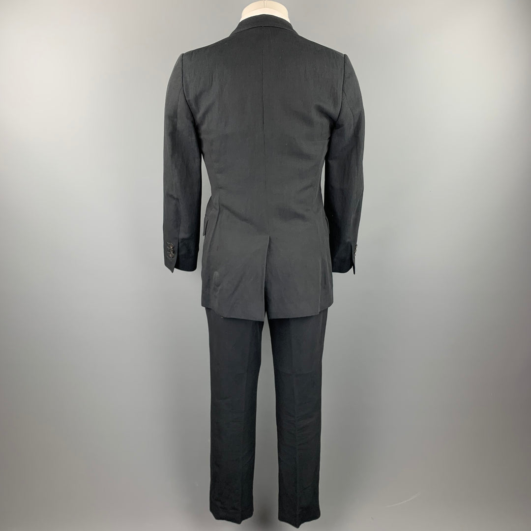 DRIES VAN NOTEN Taille 38 Costume à revers en pointe en lin / coton à fines rayures noires régulières