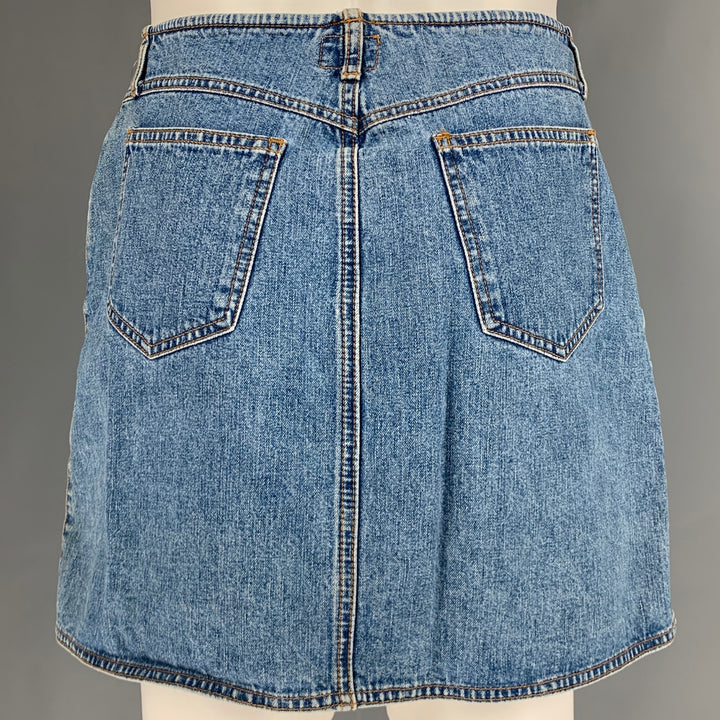 CALVIN KLEIN Size 8 Blue Cotton Button Down Mini Skirt