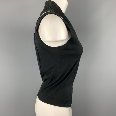 MARIA CORNEJO Size 6 Black Shoulder Cutout Zip Vest Top