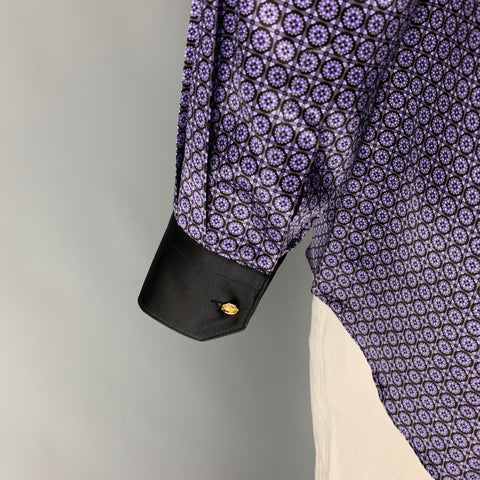 STEFANO RICCI Size 43 Purple Black Dots Silk Long Sleeve Shirt