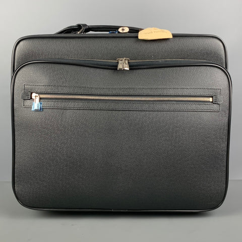 LOUIS VUITTON All Pilot Case  Black Textured Leather Carry-On Roller Luggage Bag