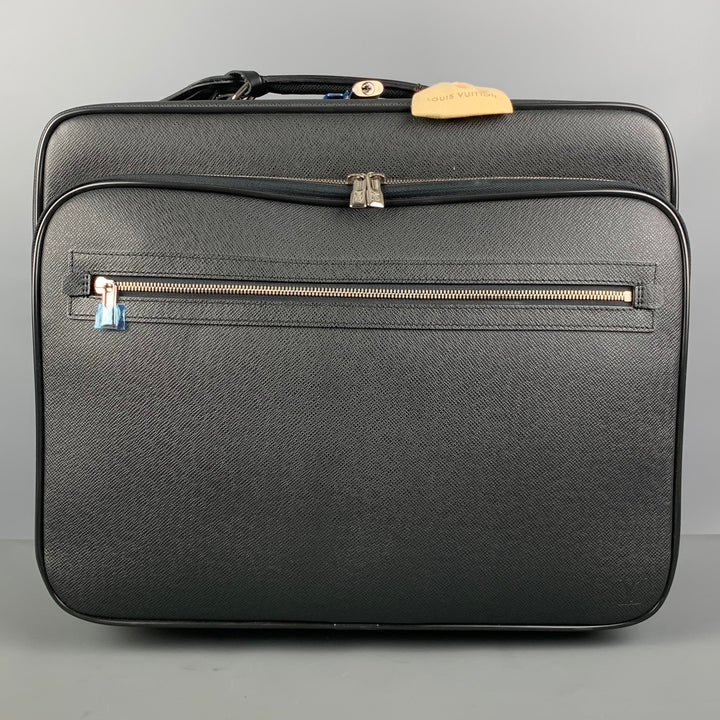 LOUIS VUITTON All Pilot Case  Black Textured Leather Carry-On Roller Luggage Bag