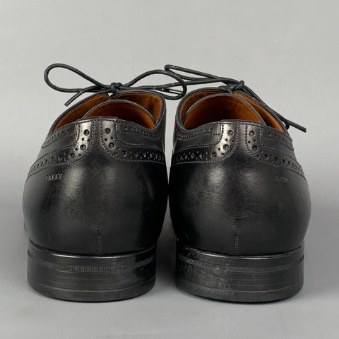 BALLY Size 12 Black Perforated Leather Lace Up Shoes