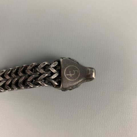 VINTAGE Gunmetal Chain Link Metal Fox Head Bracelet