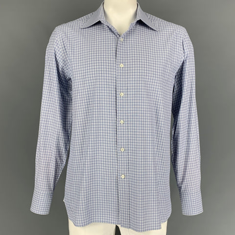 TOM FORD Size XL Blue & White Checkered Cotton Button Down Long Sleeve Shirt