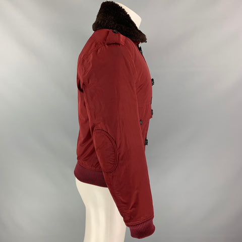 BURBERRY PRORSUM Pré-Automne 2012 Taille 34 Veste en peau de mouton rouge bordeaux
