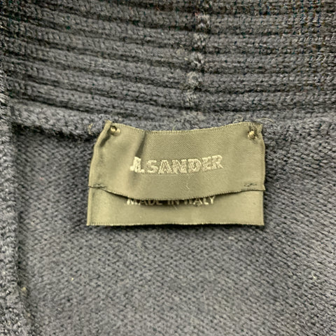 JIL SANDER Size 40 Navy Solid Wool / Polyester Ribbed Collar Sweater