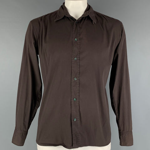 EXTE Size L Brown Stretch Long Sleeve Shirt