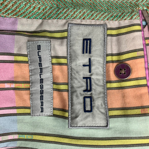 ETRO Superleggera Size 40 Green & Tan Herringbone Cotton / Linen Notch Lapel Sport Coat