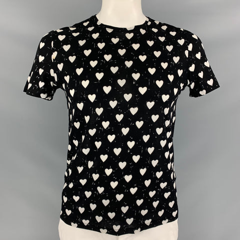 BURBERRY PRORSUM Pre-Fall 2013 Size L Black & White Heart Graphic Cotton T-shirt