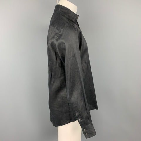 JIL SANDER Size M Black Ramie Button Up Long Sleeve Shirt