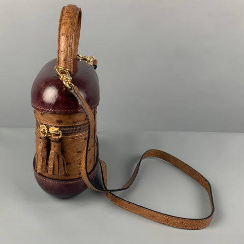 SCUOLA DEL CUOIO Cognac Burgundy Calfskin Ostrich Handbag