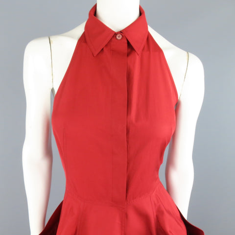 DONNA KARAN Size 4 Red Cotton Halter Top A Lline Shirt Dress