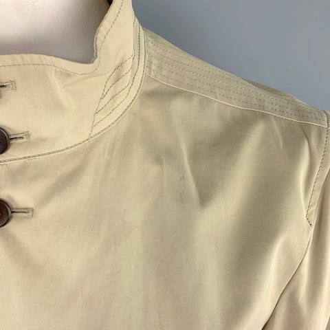 THEORY Size L Khaki Cotton High Collar Belted Cuffs Buttoned Long Jacket