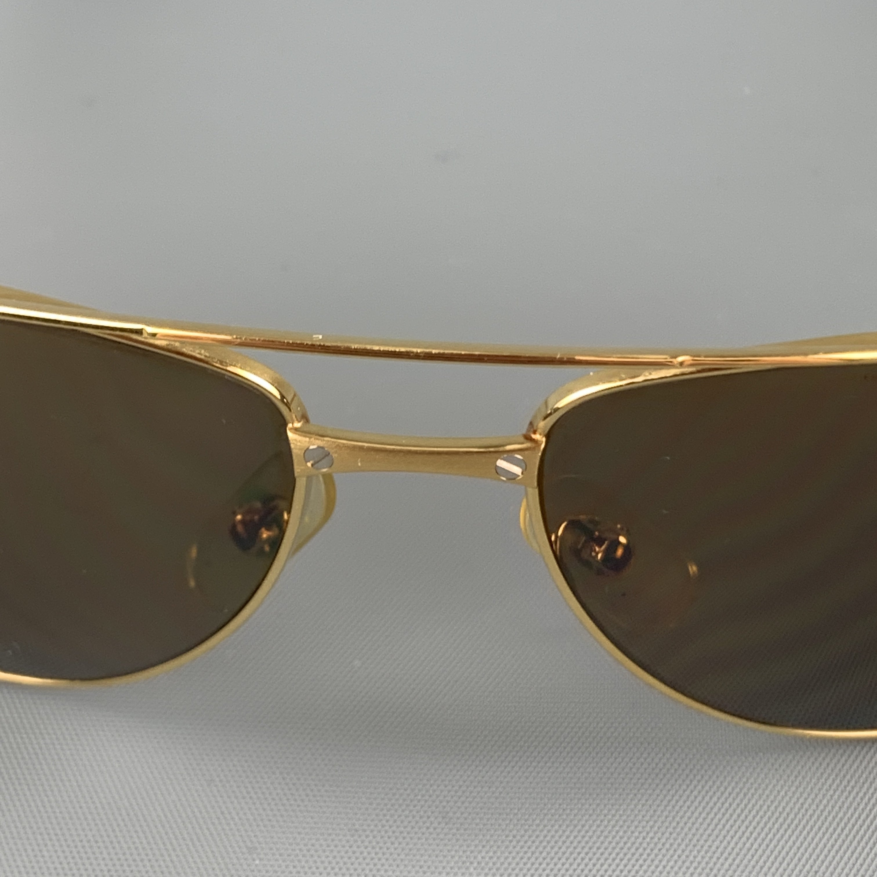 CARTIER Gold Tone Bushed Metal Edition Santos Dumont Sunglasses Sui Generis Designer Consignment